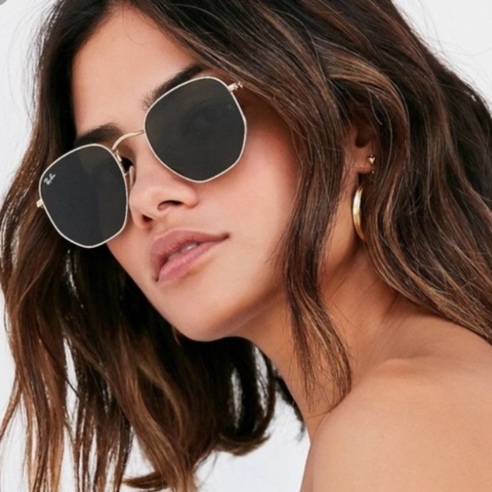 Hexagonal Raybans gold and black/“green”